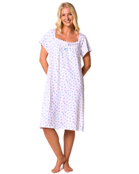 Ditsy Floral Print 100% Cotton Jersey Short Sleeve Nightdress