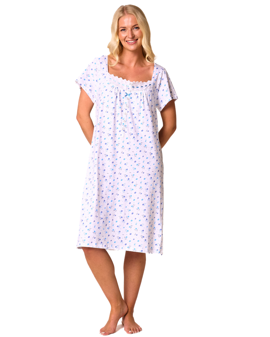 Ditsy Floral Print 100% Cotton Jersey Short Sleeve Nightdress