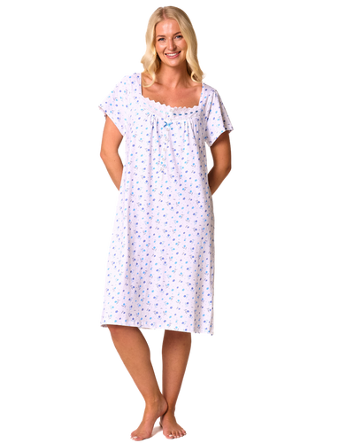 Ditsy Floral 100% Cotton Jersey Short Sleeve Nightdress