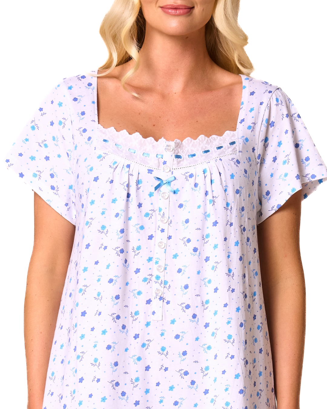Ditsy Floral Print 100% Cotton Jersey Short Sleeve Nightdress