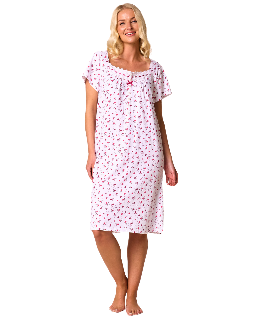 Ditsy Floral Print 100% Cotton Jersey Short Sleeve Nightdress