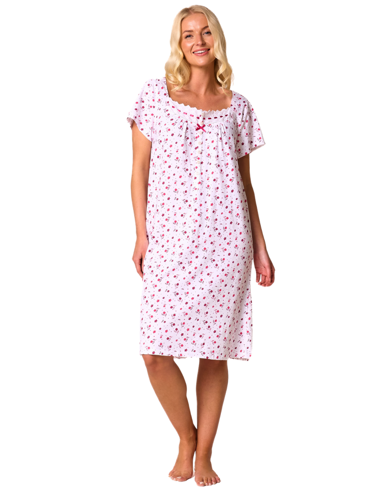 Ditsy Floral Print 100% Cotton Jersey Short Sleeve Nightdress