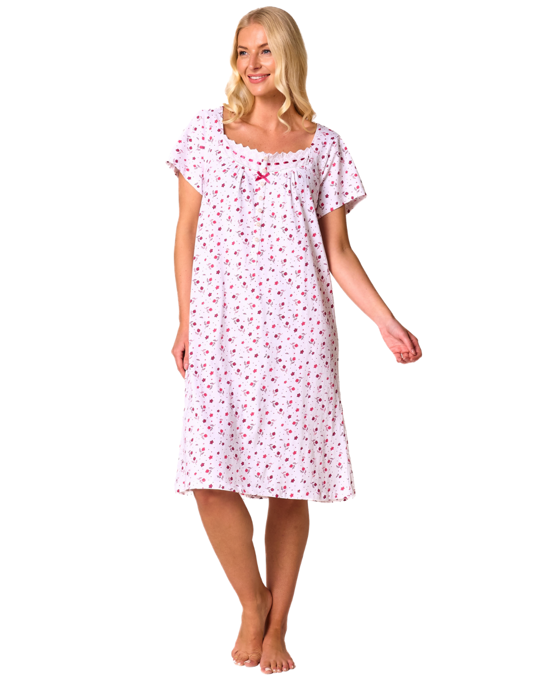 Ditsy Floral Print 100% Cotton Jersey Short Sleeve Nightdress