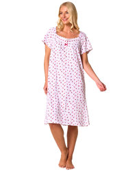 Ditsy Floral Print 100% Cotton Jersey Short Sleeve Nightdress