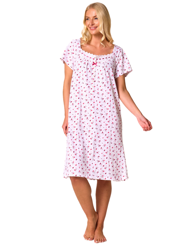 Ditsy Floral Print 100% Cotton Jersey Short Sleeve Nightdress