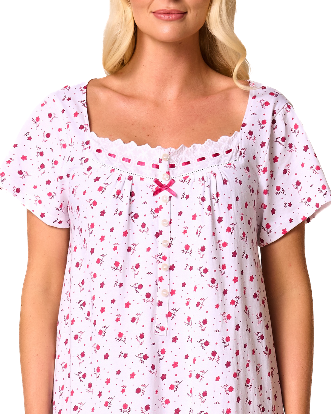 Ditsy Floral Print 100% Cotton Jersey Short Sleeve Nightdress