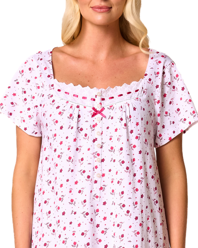 Ditsy Floral Print 100% Cotton Jersey Short Sleeve Nightdress