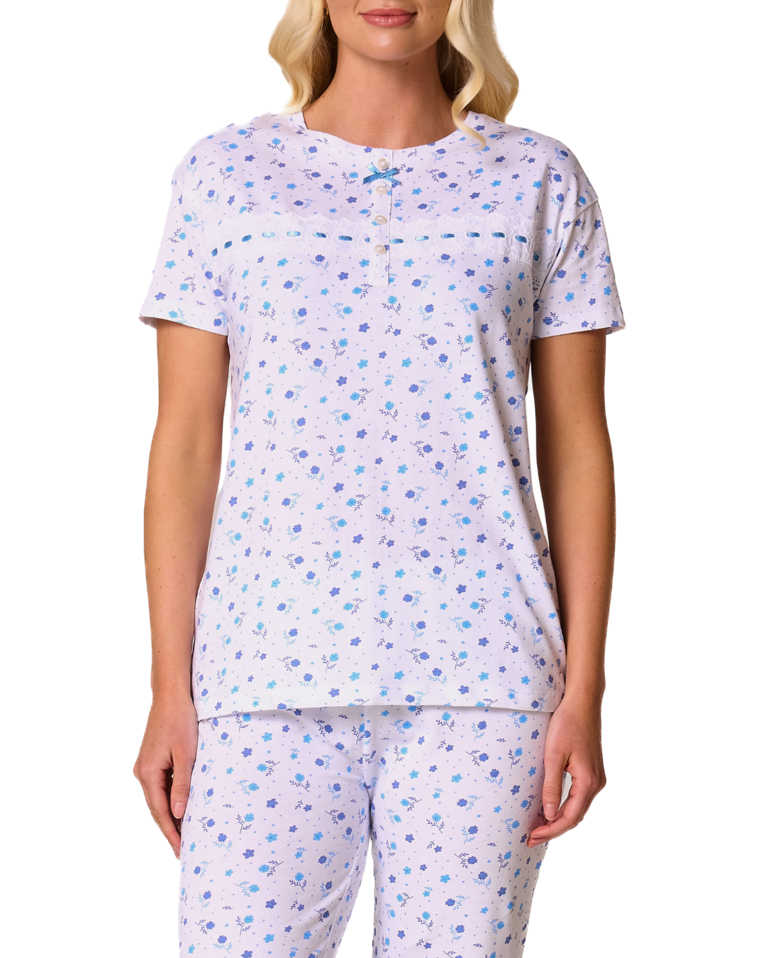 Ditsy Floral Print 100% Cotton Jersey Short Sleeve Pyjama