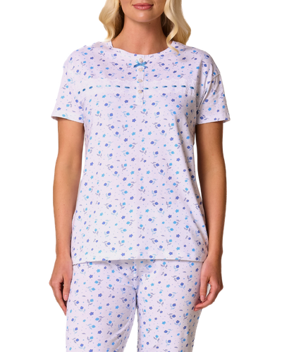 Ditsy Floral Print 100% Cotton Jersey Short Sleeve Pyjama