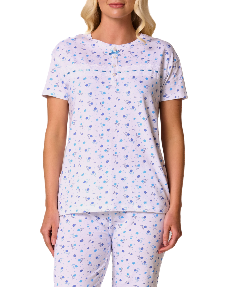 Ditsy Floral Print 100% Cotton Jersey Short Sleeve Pyjama