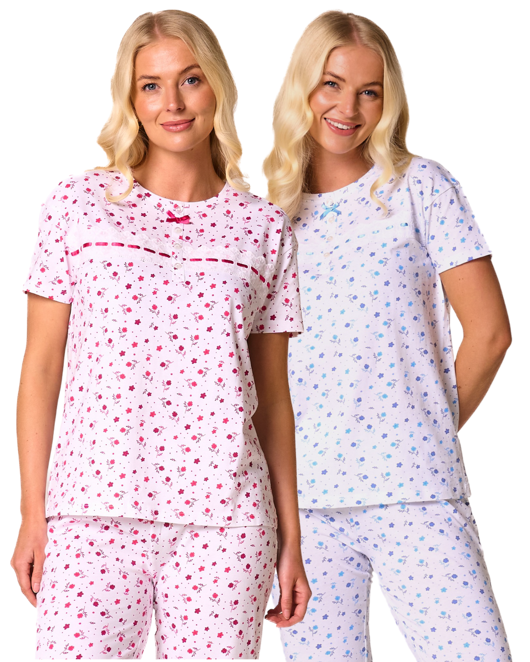 Ditsy Floral Print 100% Cotton Jersey Short Sleeve Pyjama