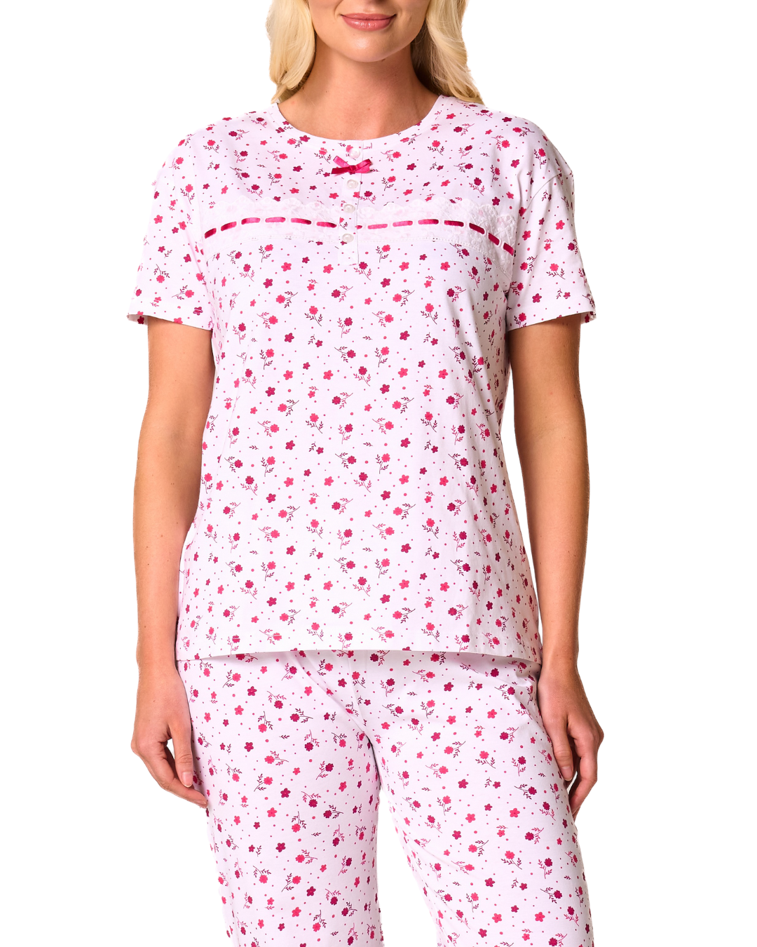 Ditsy Floral Print 100% Cotton Jersey Short Sleeve Pyjama