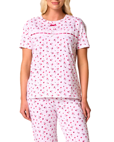 Ditsy Floral Print 100% Cotton Jersey Short Sleeve Pyjama
