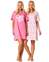 Women's 100% Cotton Pack of 2 Pink Heart Nightshirts