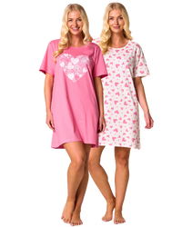 Women's 100% Cotton Pack of 2 Pink Heart Nightshirts