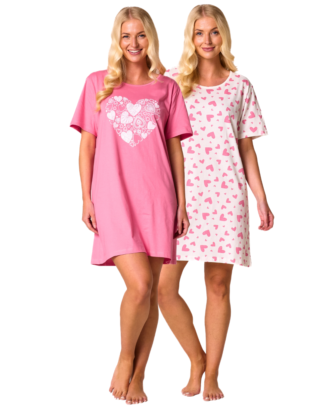 Women's 100% Cotton Pack of 2 Pink Heart Nightshirts