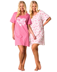 Women's 100% Cotton Pack of 2 Pink Heart Nightshirts