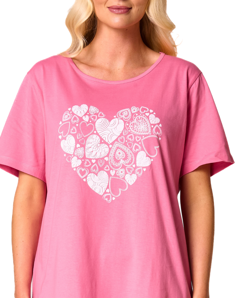 Women's 100% Cotton Pack of 2 Pink Heart Nightshirts