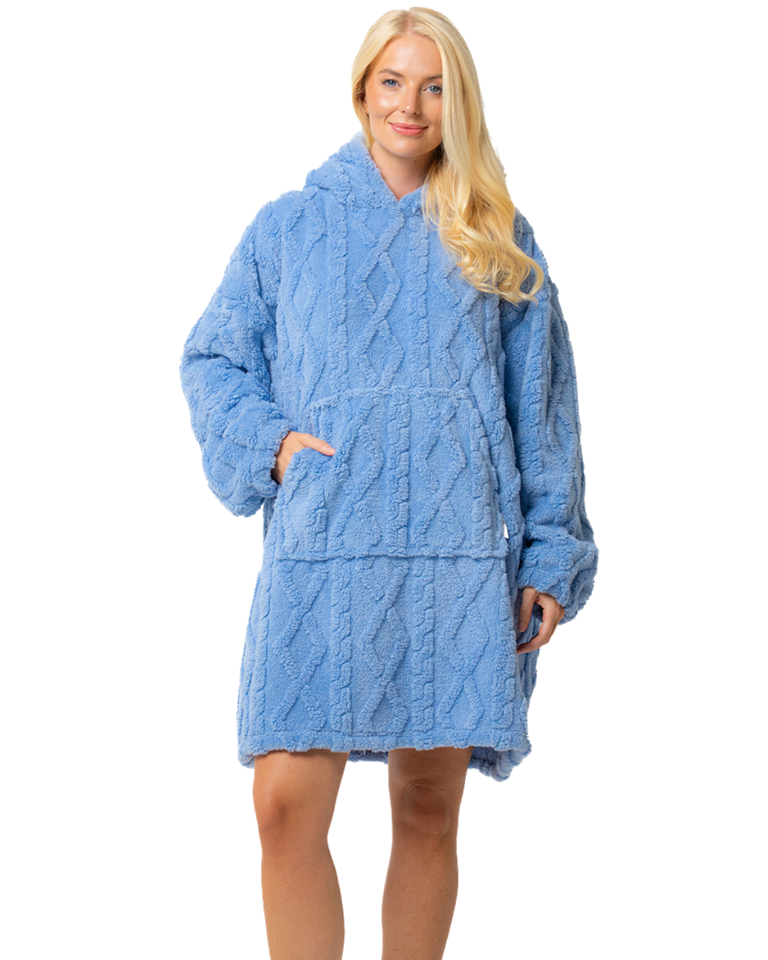 Blue Cableknit Fleece Oversized Lounger Hoodie