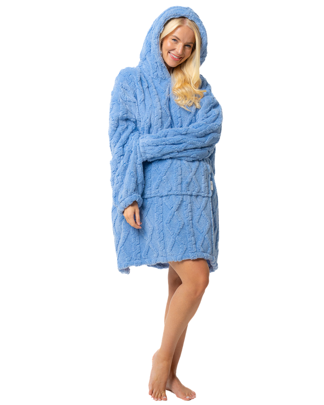 Blue Cableknit Fleece Oversized Lounger Hoodie