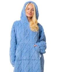 Blue Cableknit Fleece Oversized Lounger Hoodie