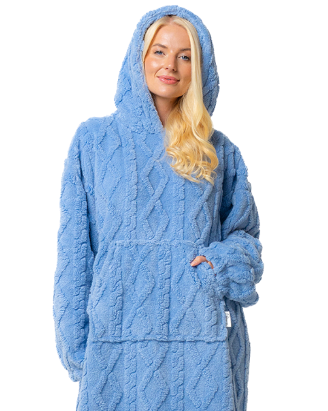 Blue Cableknit Fleece Oversized Lounger Hoodie
