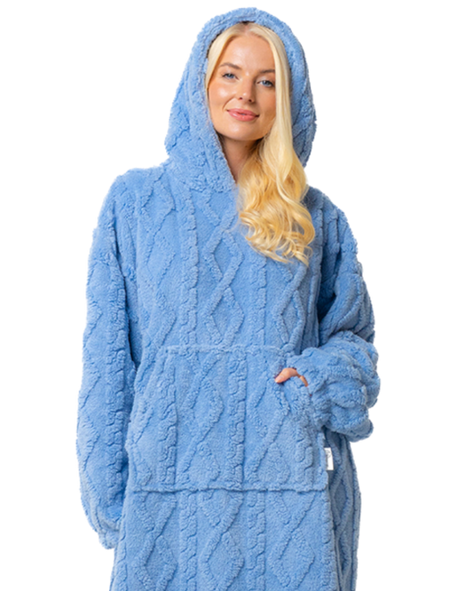 Blue Cableknit Fleece Oversized Lounger Hoodie