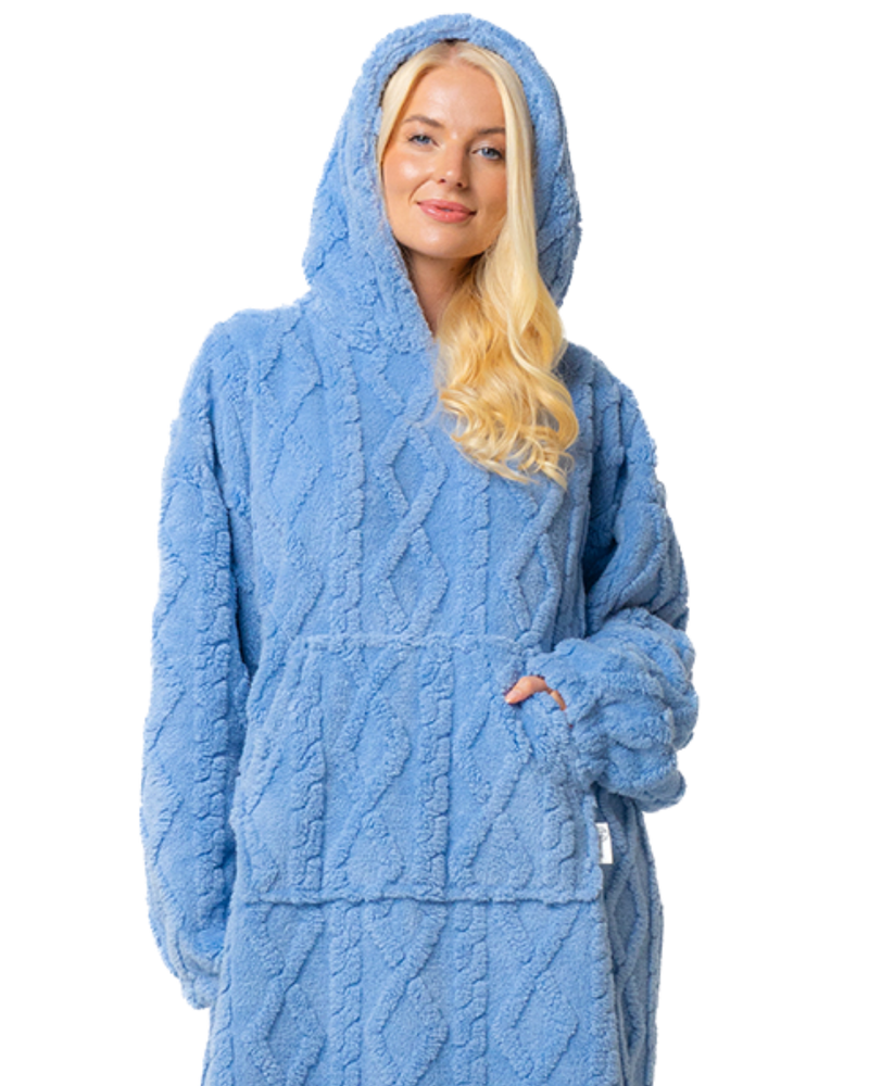 Blue Cableknit Fleece Oversized Lounger Hoodie