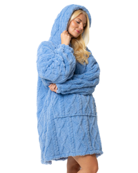 Blue Cableknit Fleece Oversized Lounger Hoodie