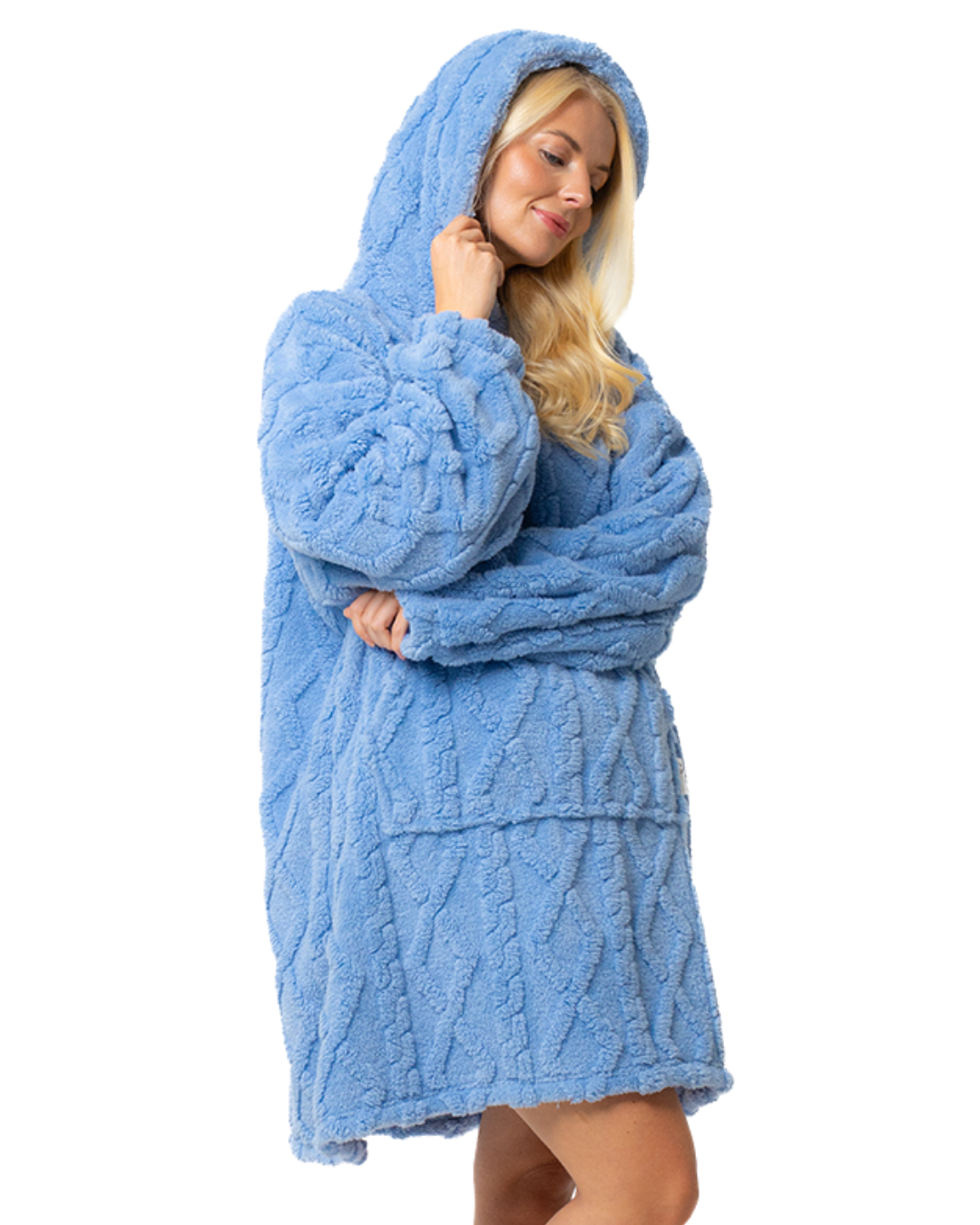 Blue Cableknit Fleece Oversized Lounger Hoodie