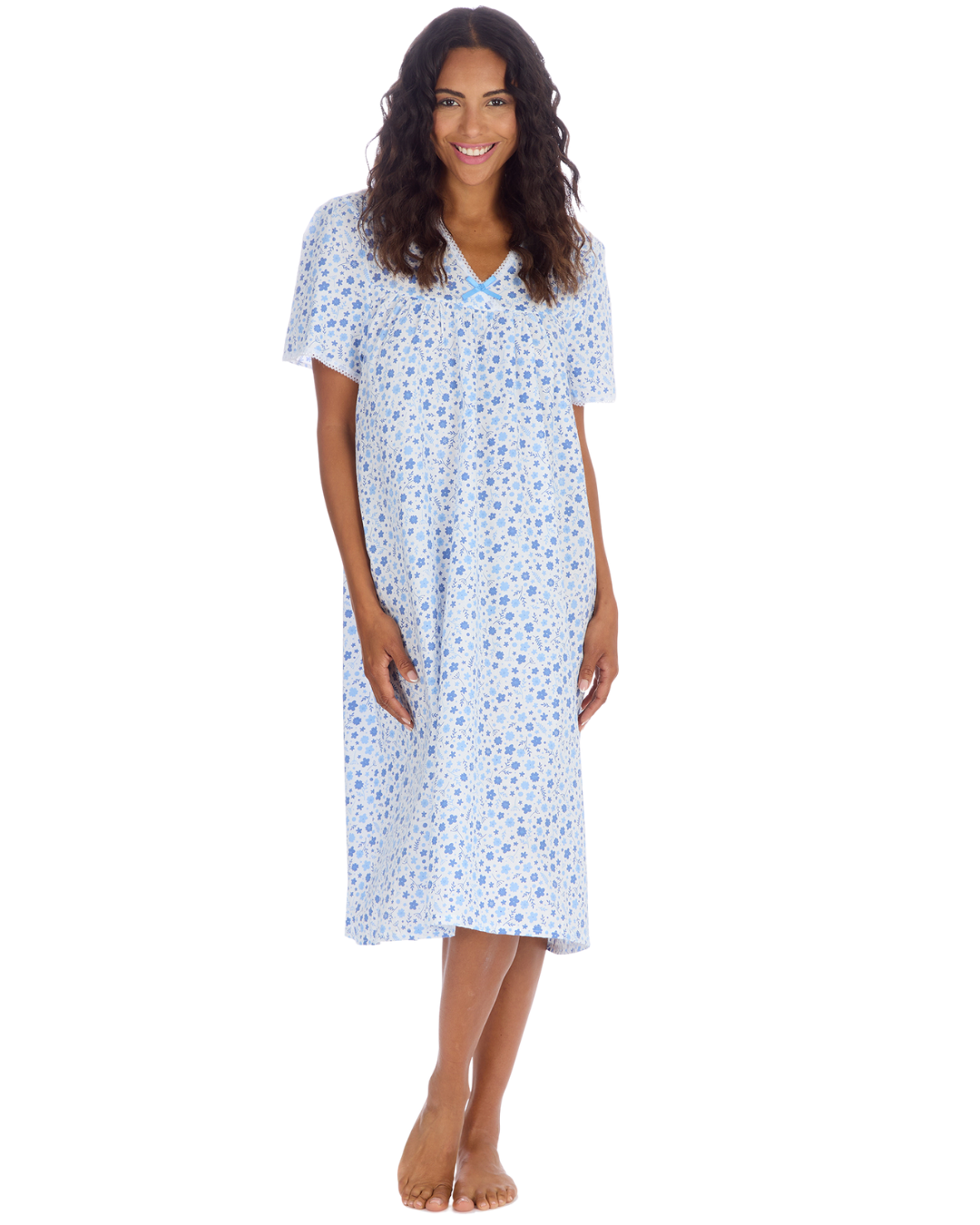 Ladies Supersoft Short Sleeve, V Neck, Open Back Nightie