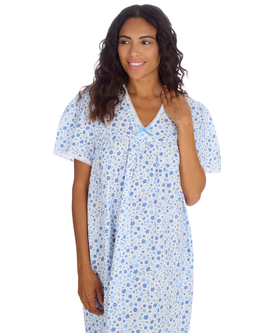 Ladies Supersoft Short Sleeve, V Neck, Open Back Nightie