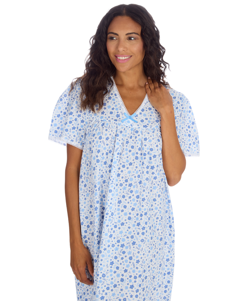 Ladies Supersoft Short Sleeve, V Neck, Open Back Nightie