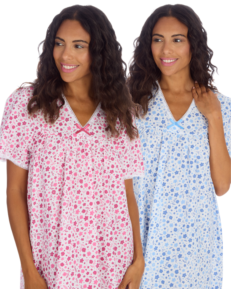 Ladies Supersoft Short Sleeve, V Neck, Open Back Nightie