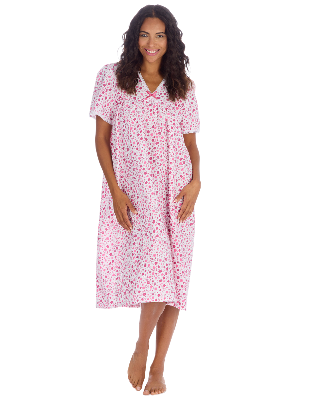 Ladies Supersoft Short Sleeve, V Neck, Open Back Nightie