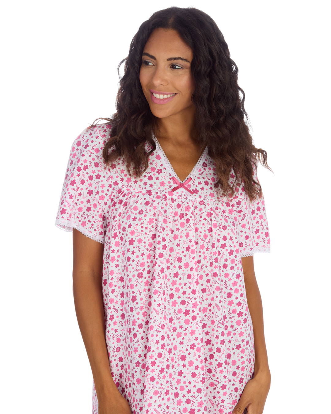 Ladies Supersoft Short Sleeve, V Neck, Open Back Nightie