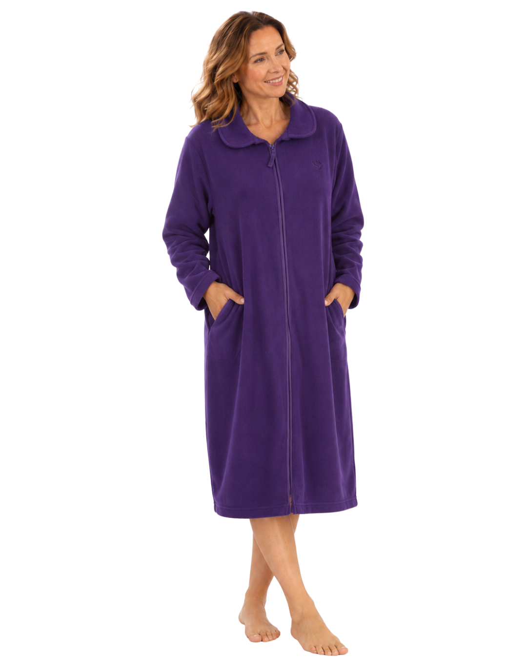 Soft  Polar Fleece Zip Dressing Gown Shorter Length