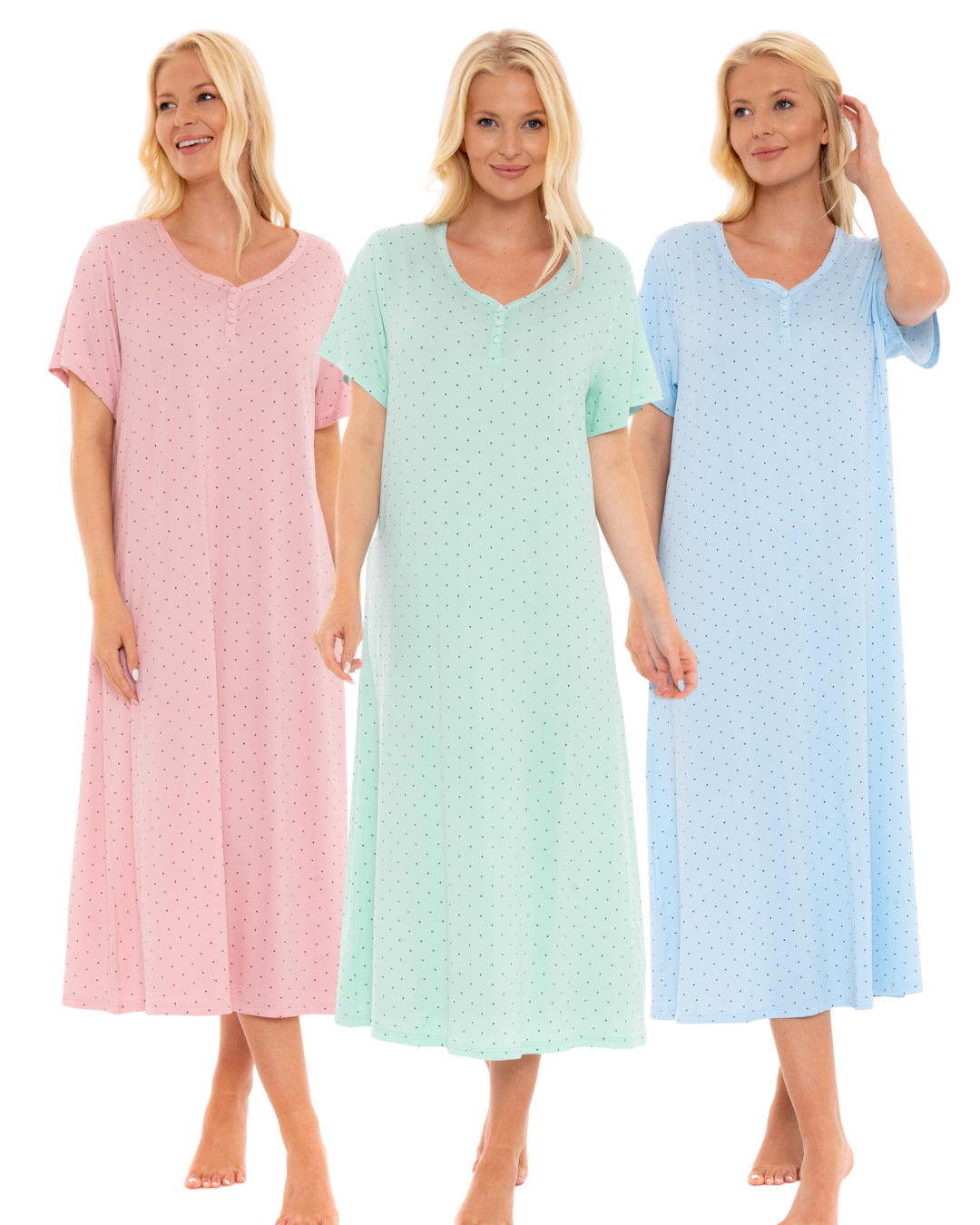 Luxury Soft Touch Longer Length Jersey Spot Nightdress up to Larger Sizes
