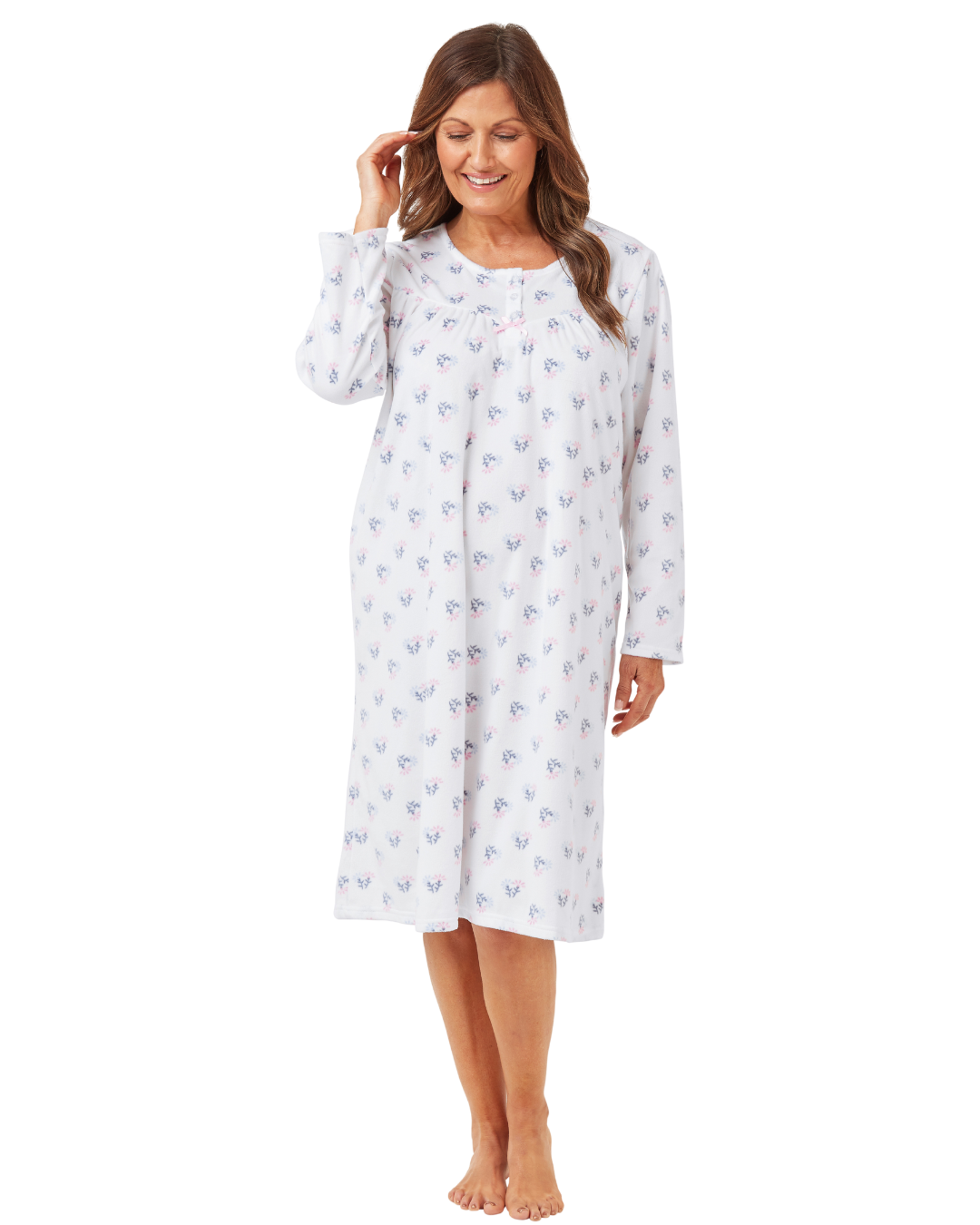 Long Sleeved Floral Fleece Nightdress
