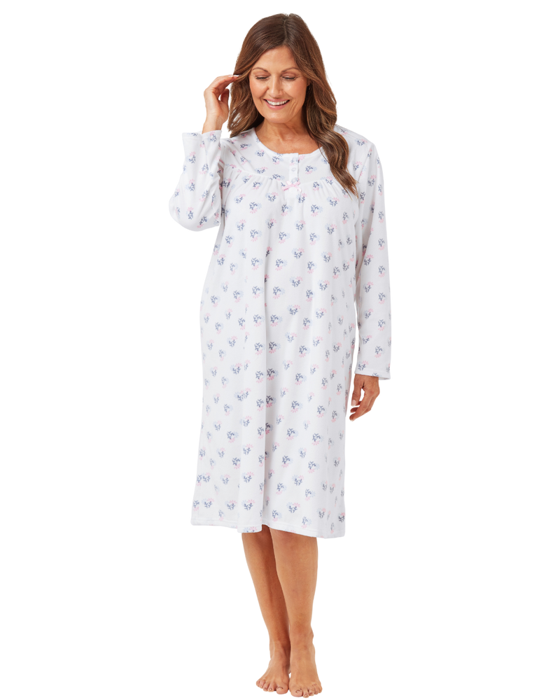 Long Sleeved Floral Fleece Nightdress