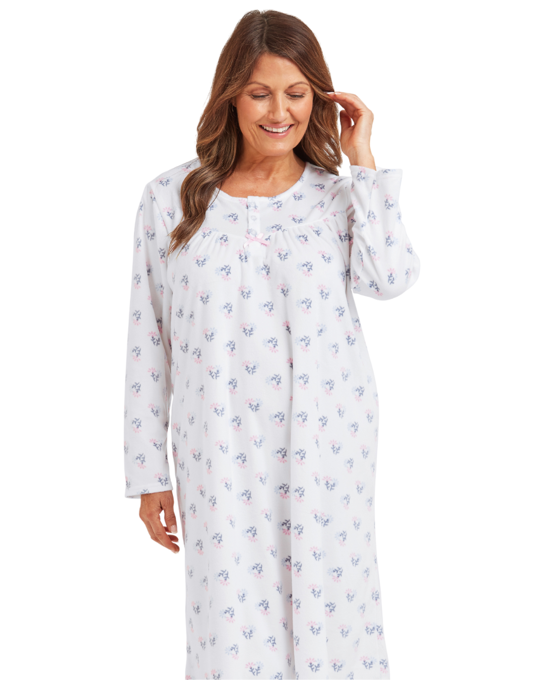 Long Sleeved Floral Fleece Nightdress