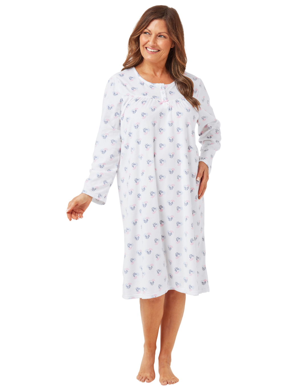 Long Sleeved Floral Fleece Nightdress