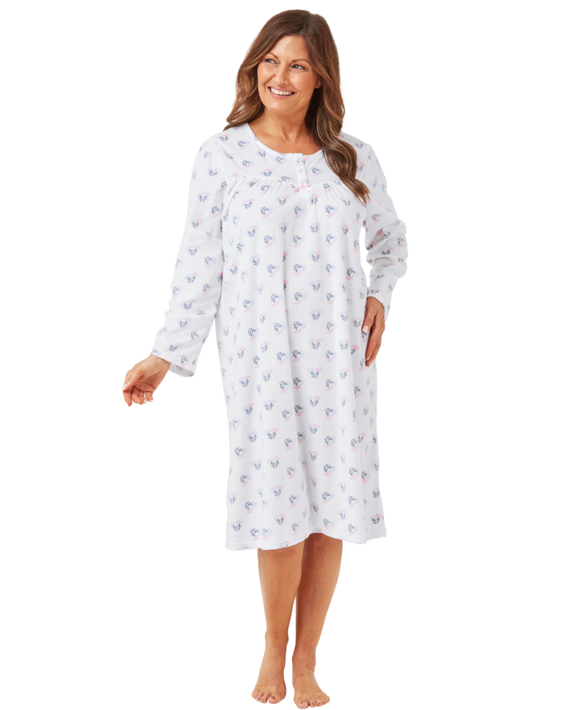 Long Sleeved Floral Fleece Nightdress