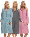 Women's 100% Cotton Lightweight Stripe Zip Dressing Gown with Side Pockets