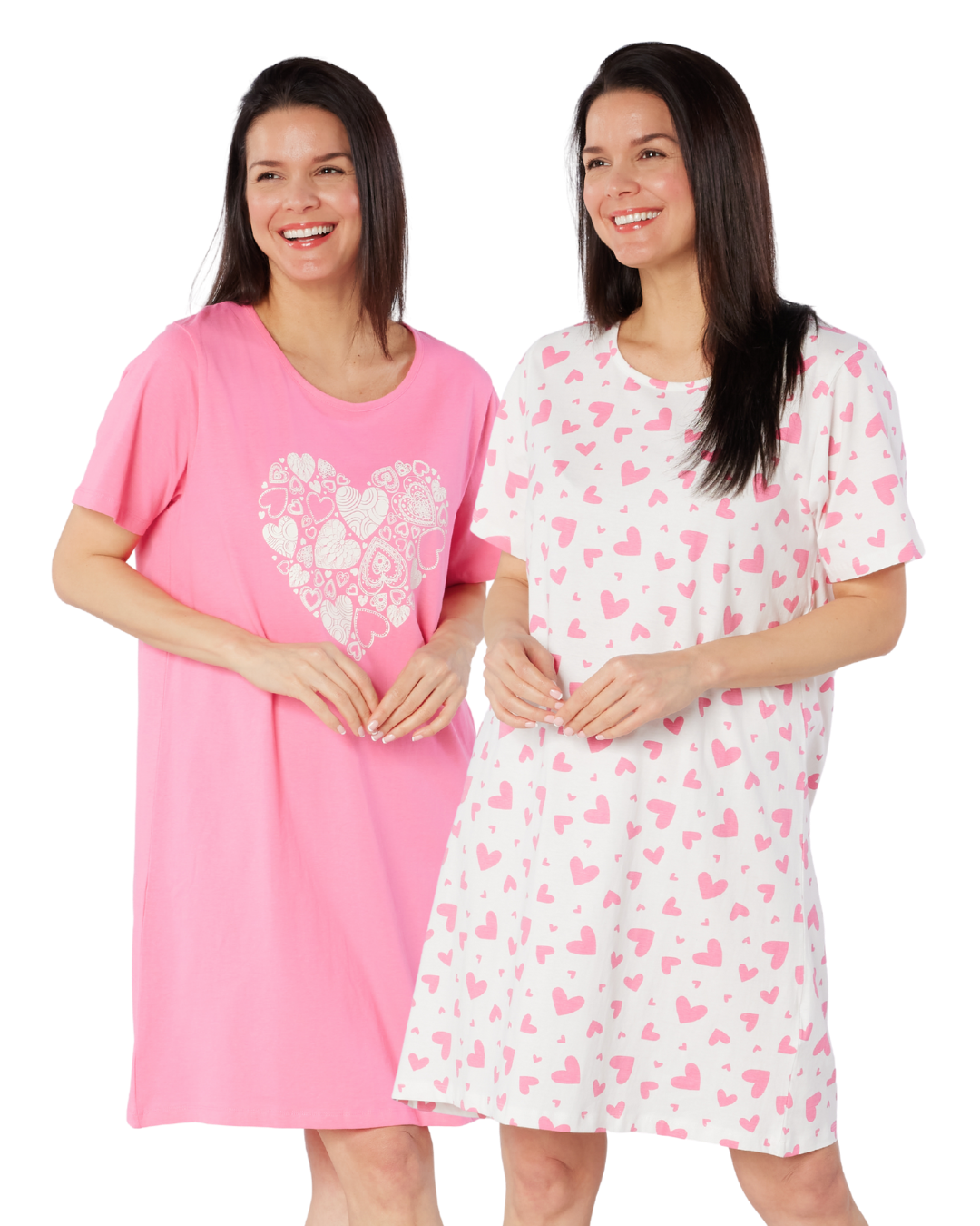 Women's 100% Cotton Pack of 2 Heart Nightshirts