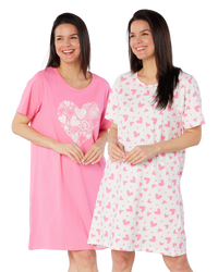 Women's 100% Cotton Pack of 2 Heart Nightshirts