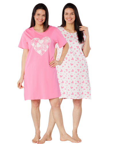 100% Cotton Pack of 2 Heart Nightshirts