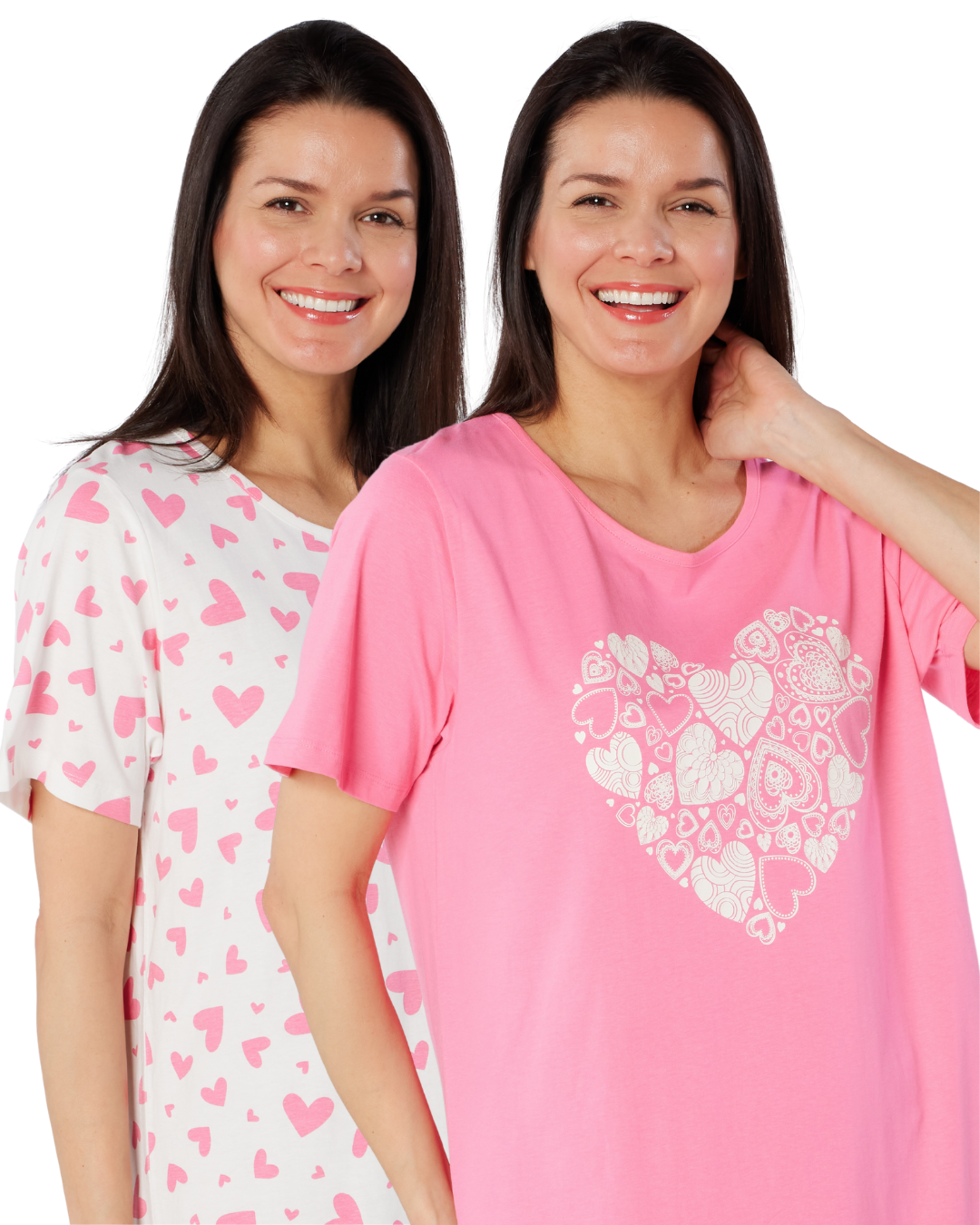 Women's 100% Cotton Pack of 2 Heart Nightshirts