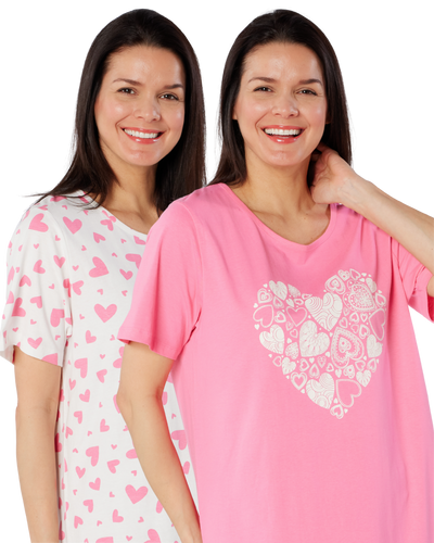Women's 100% Cotton Pack of 2 Heart Nightshirts