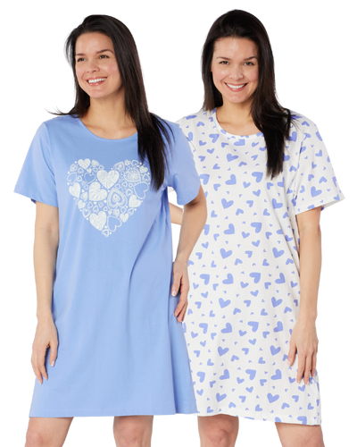 100% Cotton Pack of 2 Heart Nightshirts